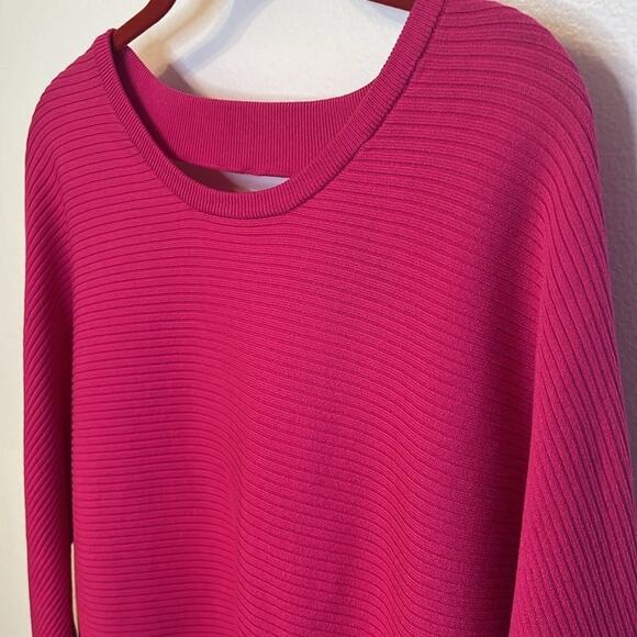Express Womens Long Sleeve Scoopneck Ribbed Sweater Hot Pink Open Back Small - Picture 2 of 7